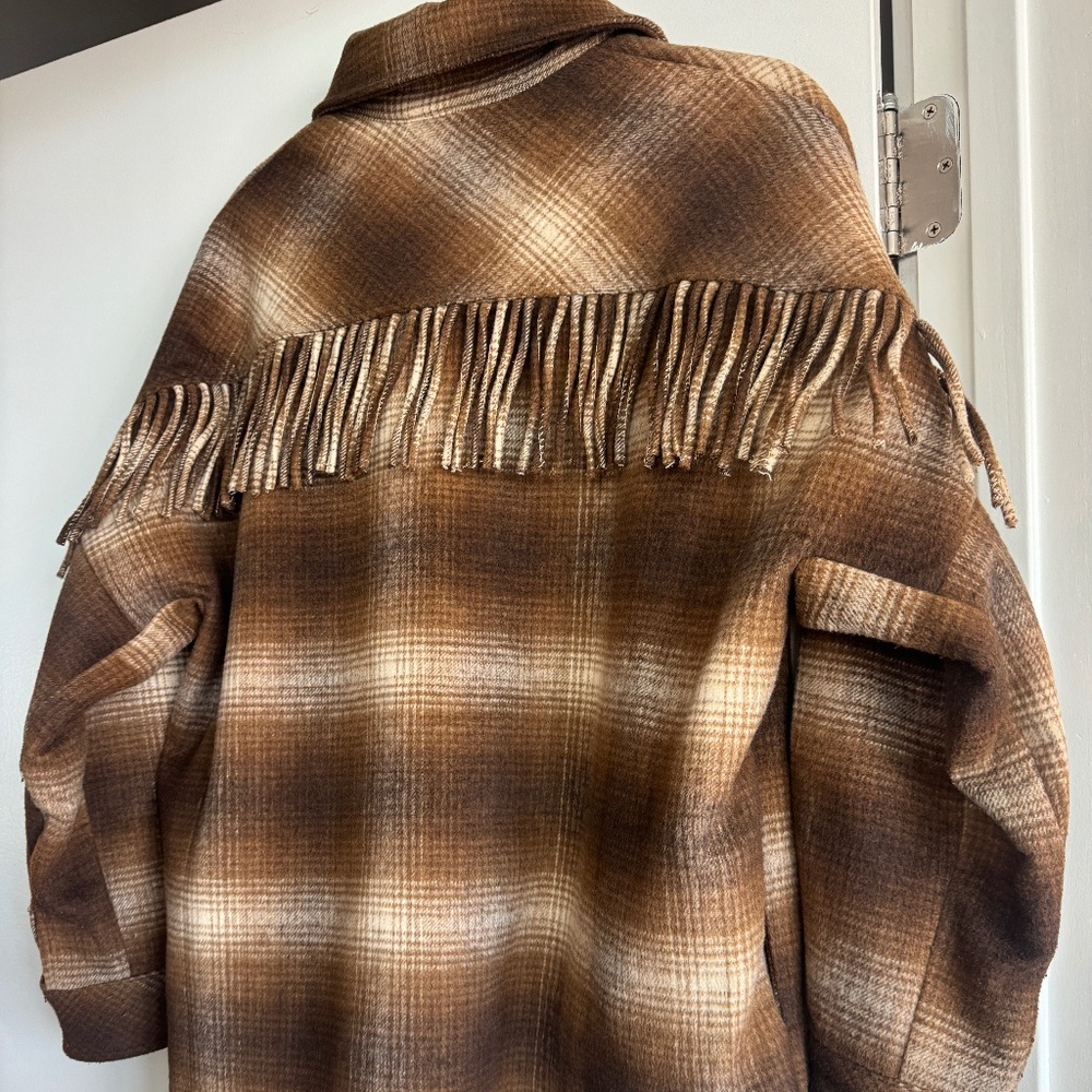 Steve Madden Plaid Shirt Jacket Fringe